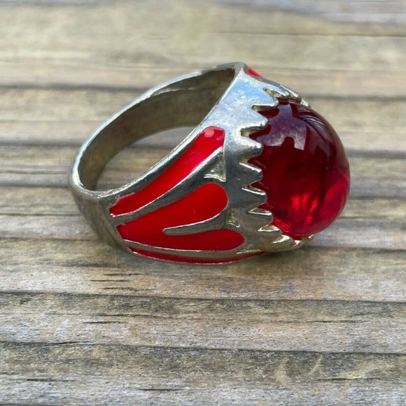 Men Rings Fashion Jewelry Faux Red Stone Silver Tone Unisex Rings Size 10.5 - Picture 4 of 12
